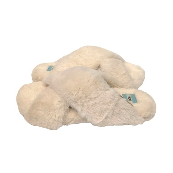 Toms Susie Natural Faux Fur Slippers White - Picture 2 of 4